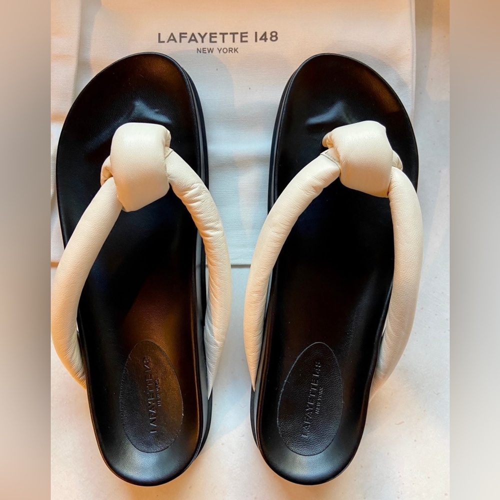 NEW Lafayette 148 New York Black and Cream Sandals, size 40